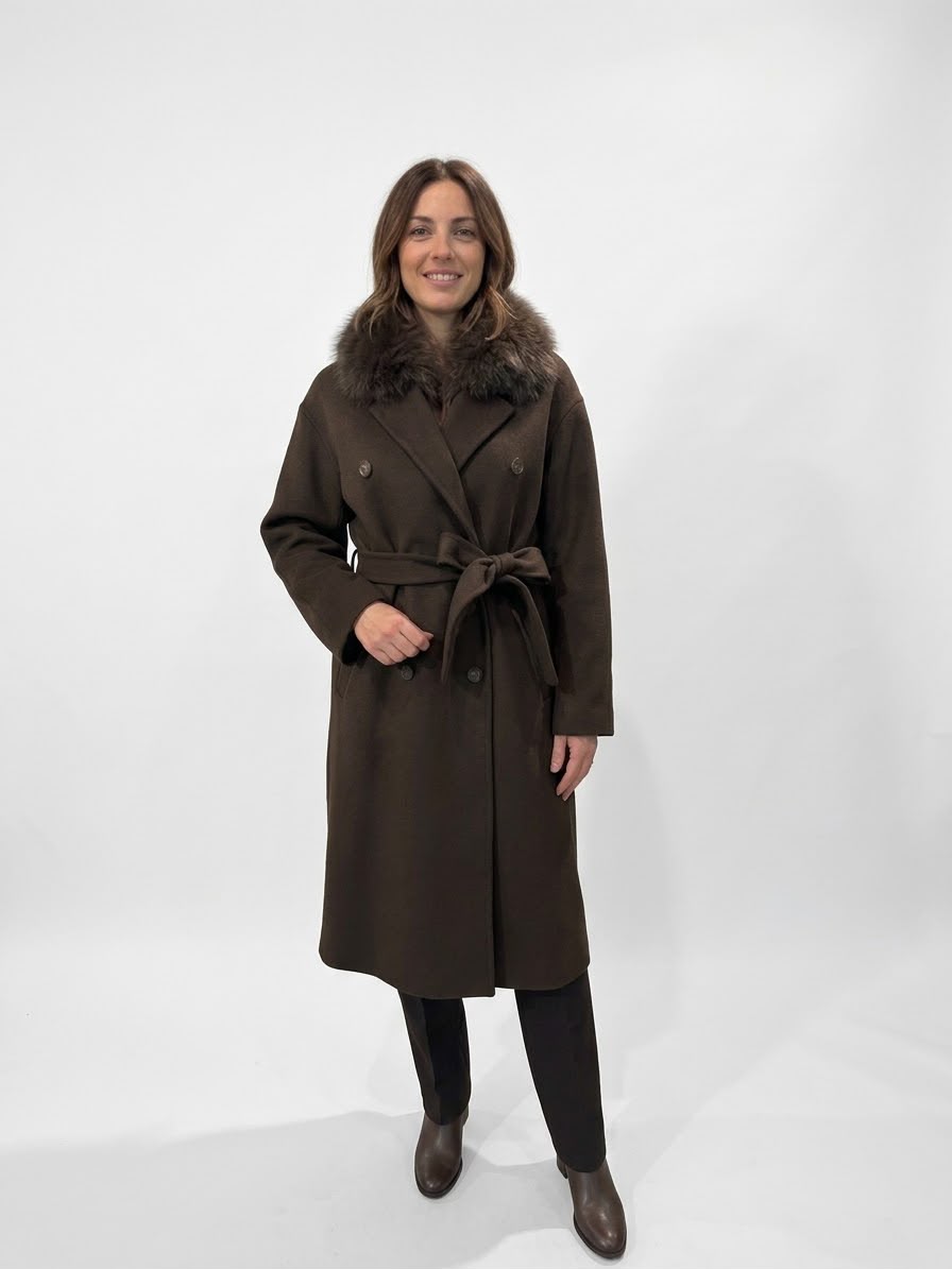 Grillo Sport Cappotto Colore Marrone con Collo di Pelliccia