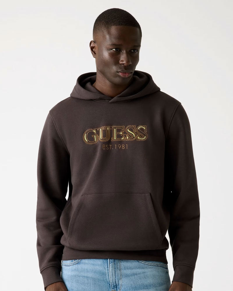 Guess Felpa con Cappuccio Regular Fit da Uomo Colore Marrone