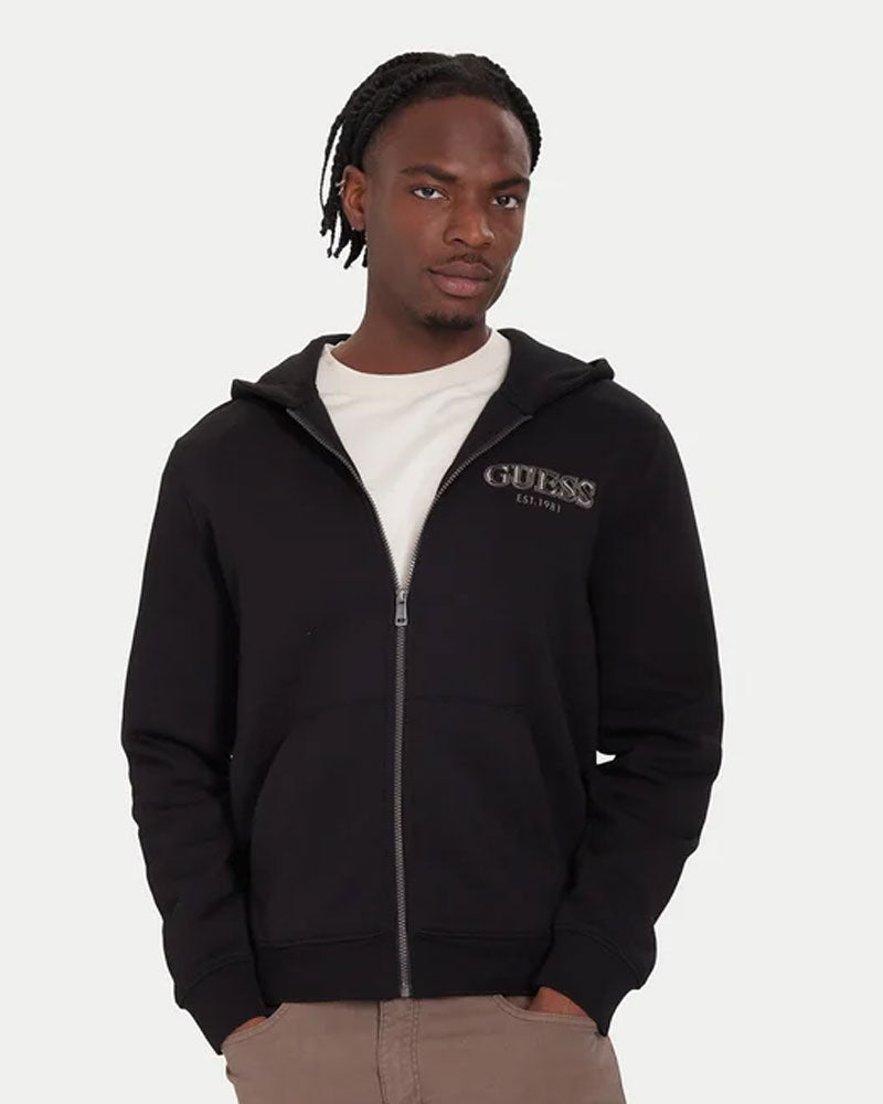 Guess Felpa con Cappuccio e Stampa da Uomo Colore Nero