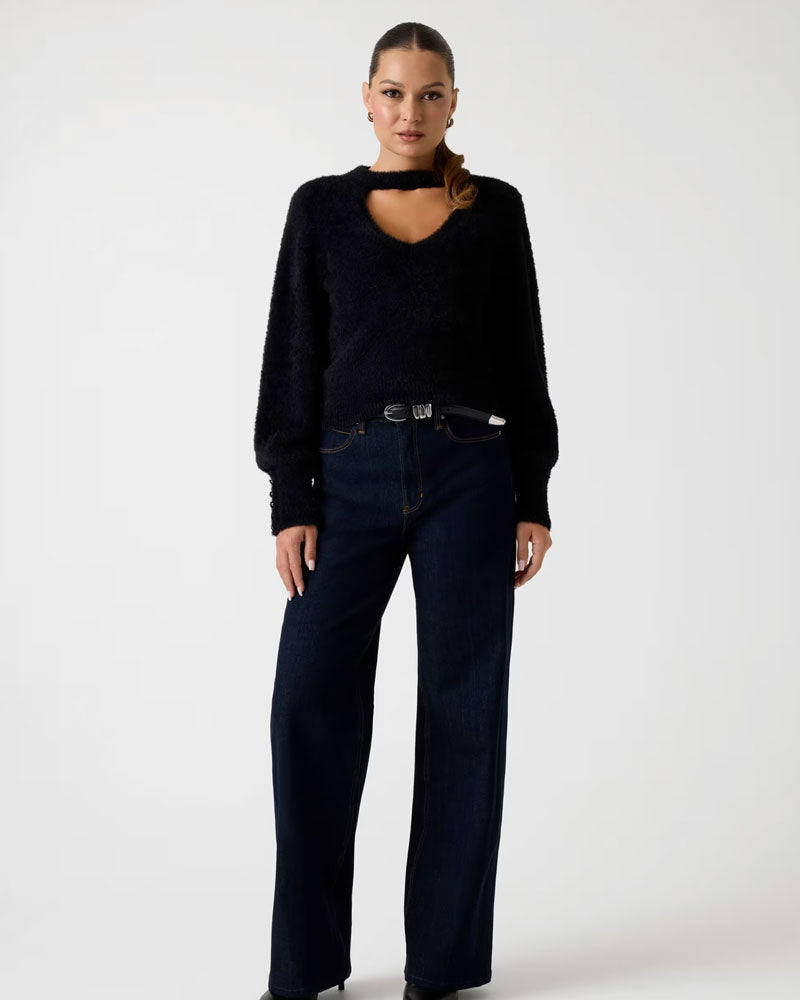 Guess Maglione Cropped in Maglia Fuzzy da Donna Colore Nero