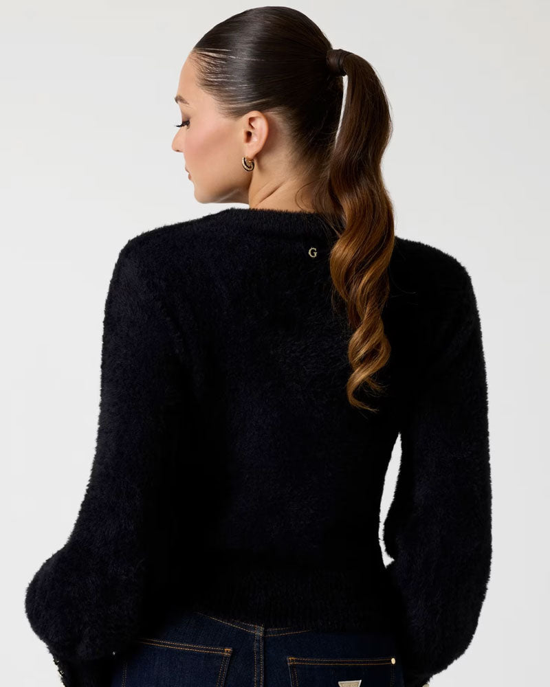 Guess Maglione Cropped in Maglia Fuzzy da Donna Colore Nero