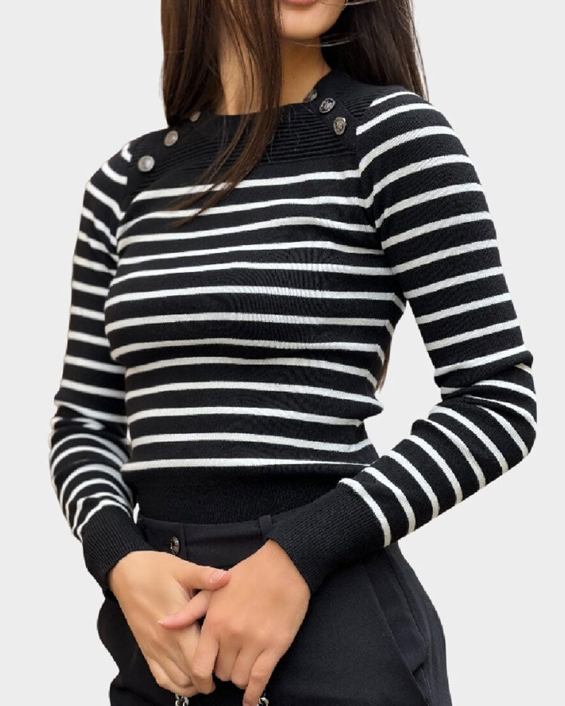 Guess Maglione in Misto Lana a Righe da Donna Colore Nero