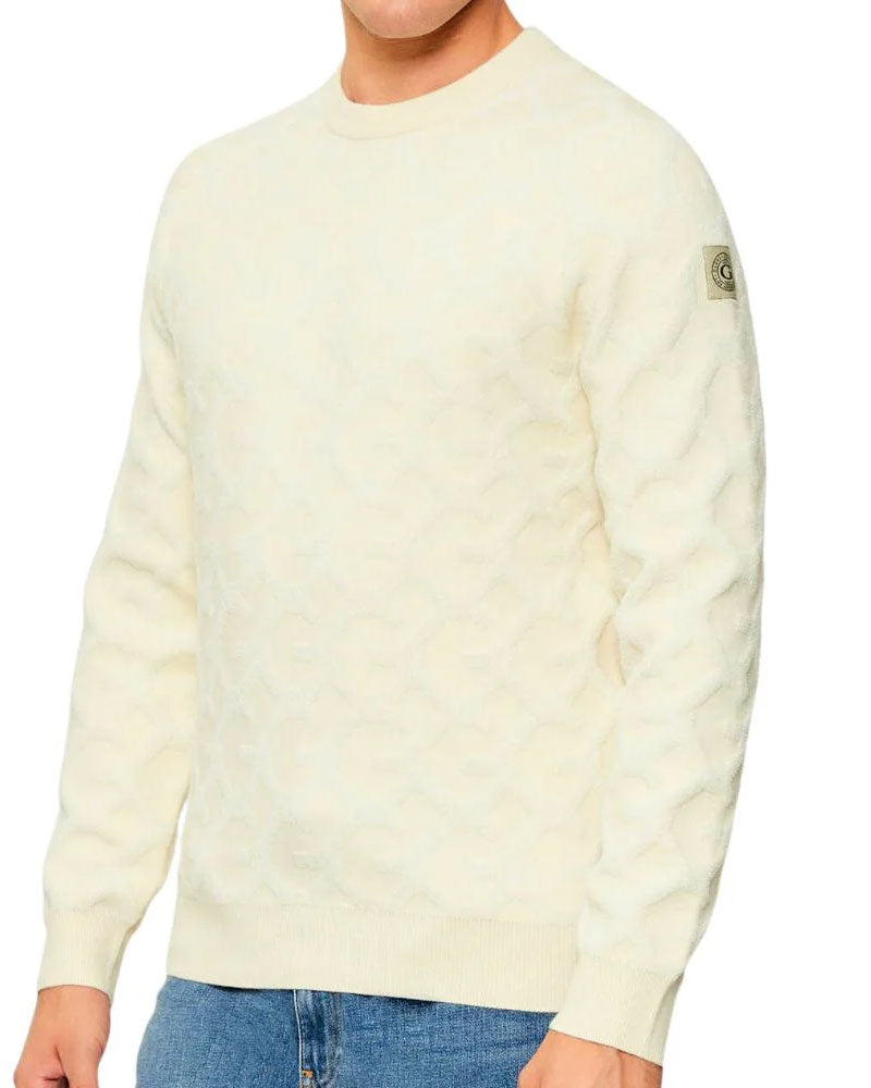 Guess Pullover Logo Jacquard da Uomo Colore Panna