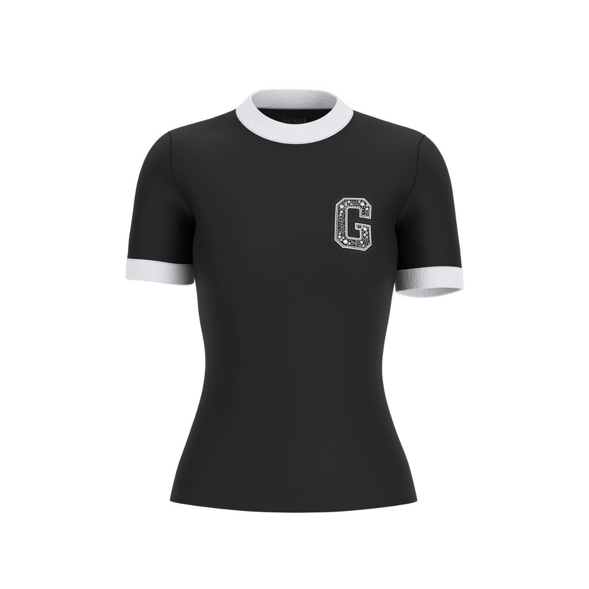 Guess T-Shirt Donna Colore Nero con Dettagli a Contrasto