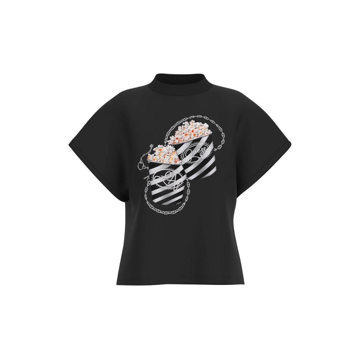 Guess T-Shirt Donna Colore Nero con Stampa Popcorn