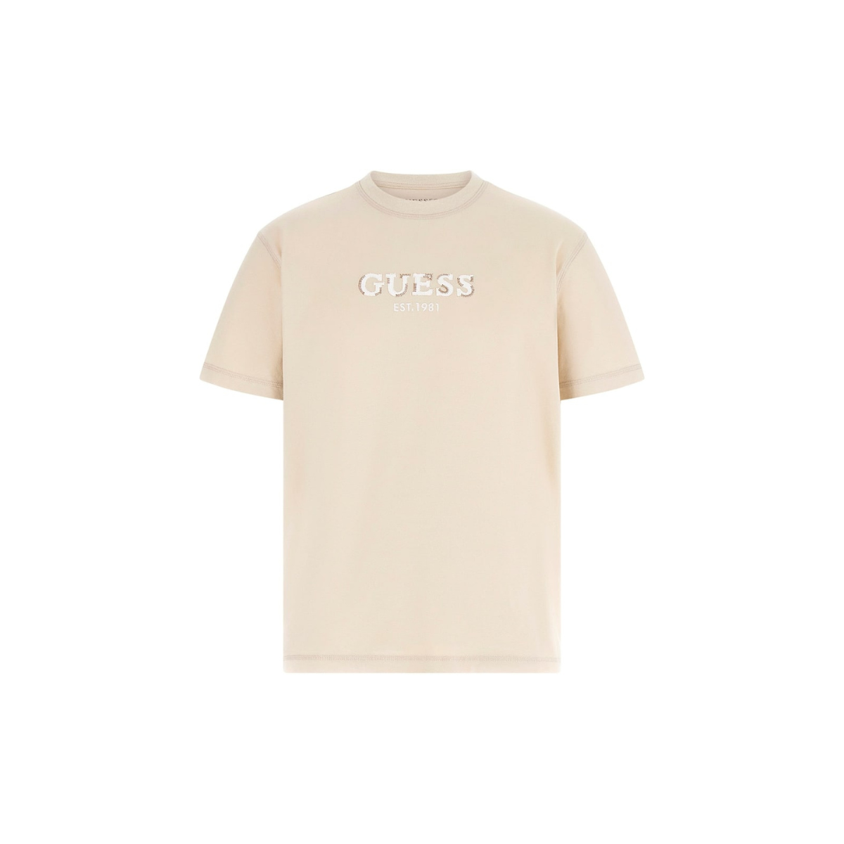 Guess T-Shirt Uomo Logo Frontale Colore Beige