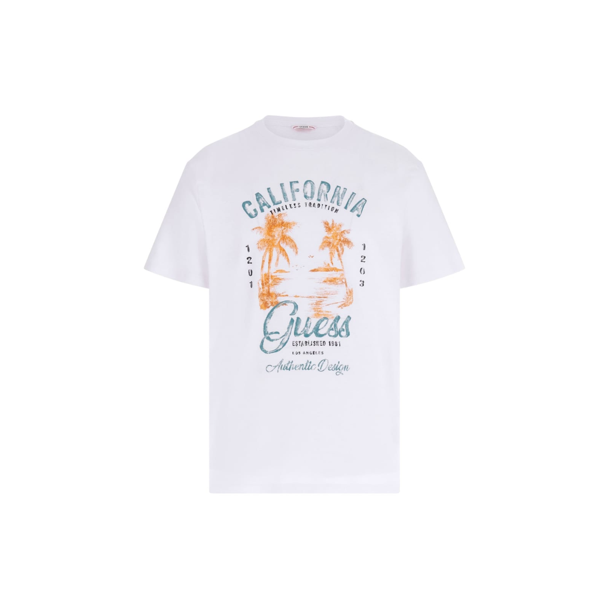 Guess T-shirt California Stampa Logo Colore Bianco