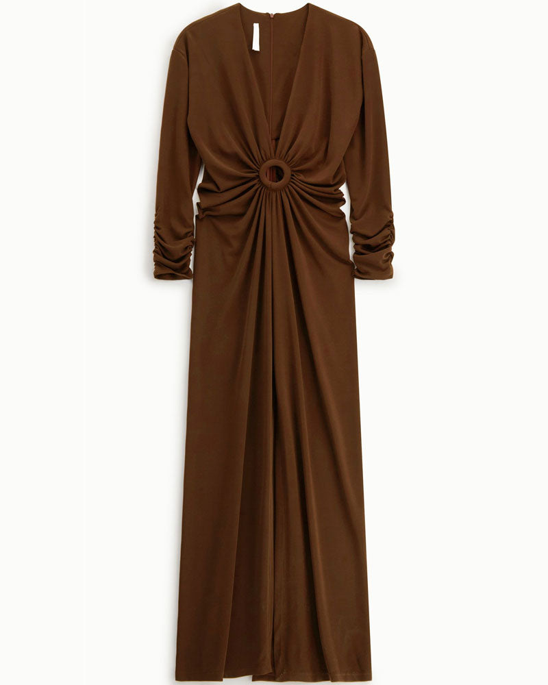 Imperial Abito lungo con maniche lunghe e scollo a v Colore Tabacco