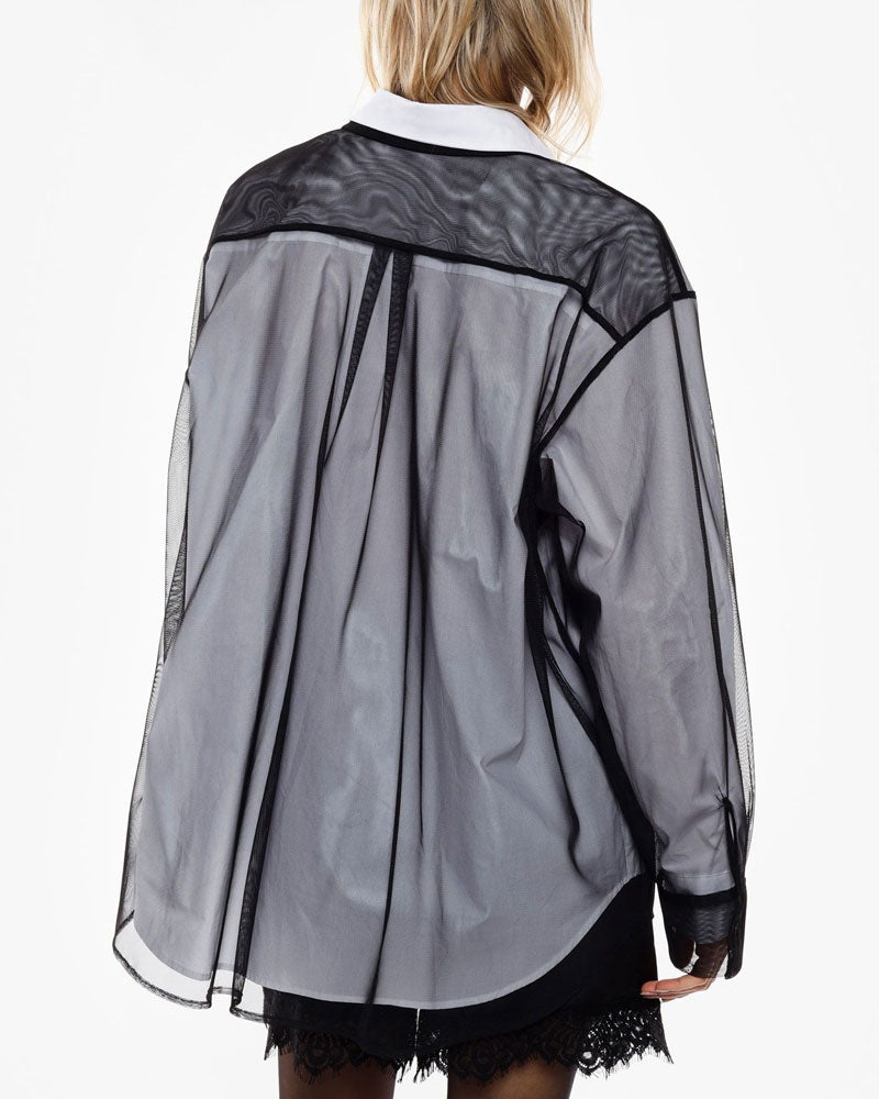 Imperial Camicia Oversize Trasparente con Collo a Contrasto Colore Bianco