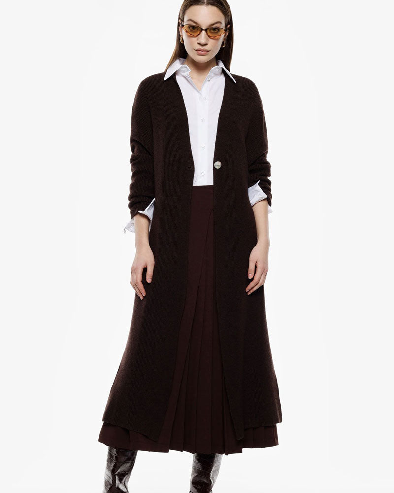 Imperial Cardigan Lungo con Maniche Lunghe e Scollo a V Colore Moro