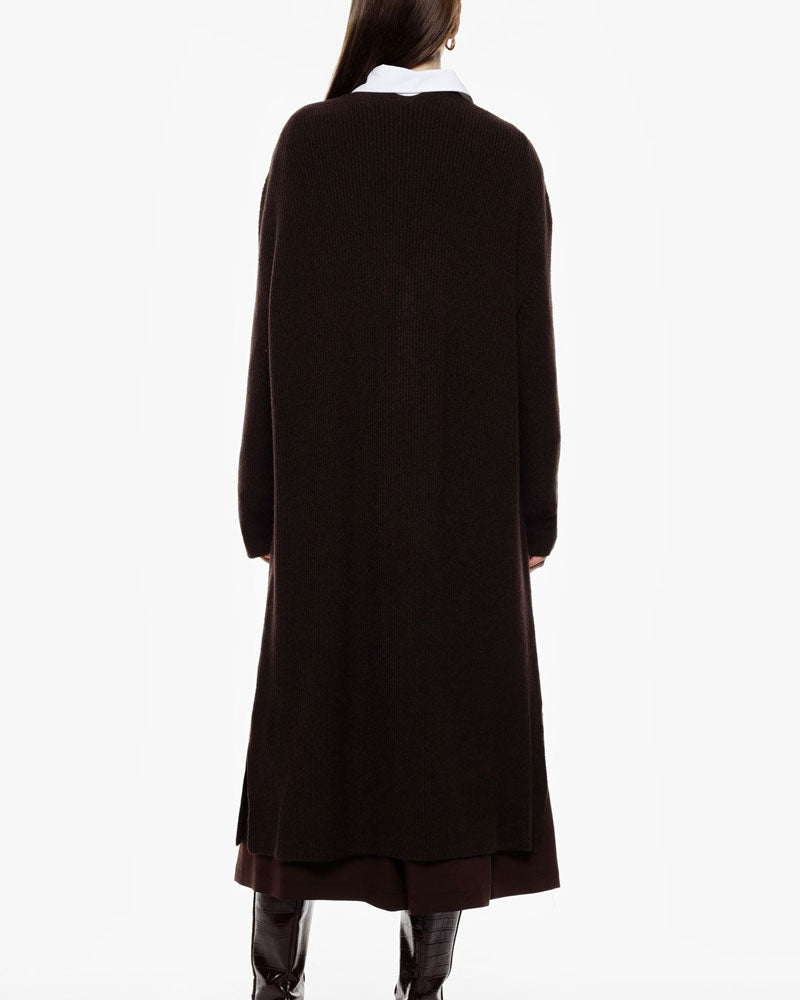 Imperial Cardigan Lungo con Maniche Lunghe e Scollo a V Colore Moro