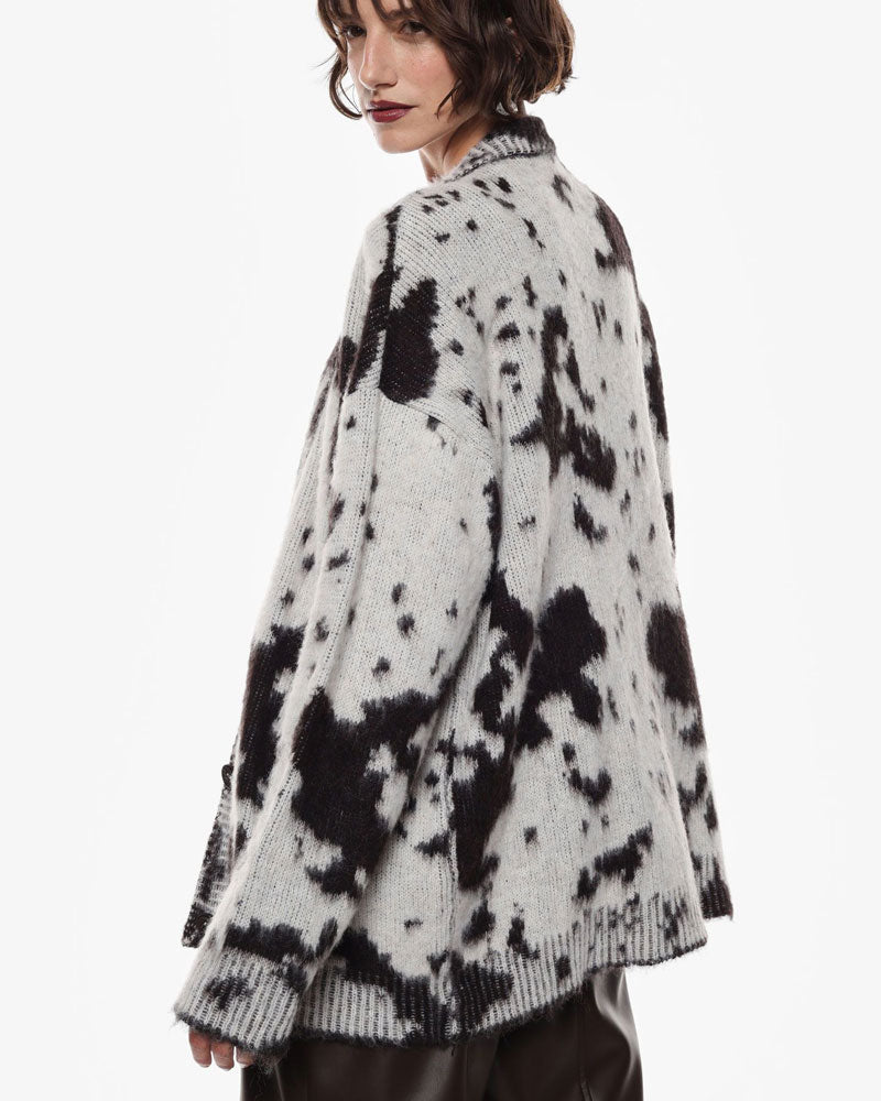 Imperial Cardigan in Maglia con Stampa da Donna Colore Ecrù Marrone