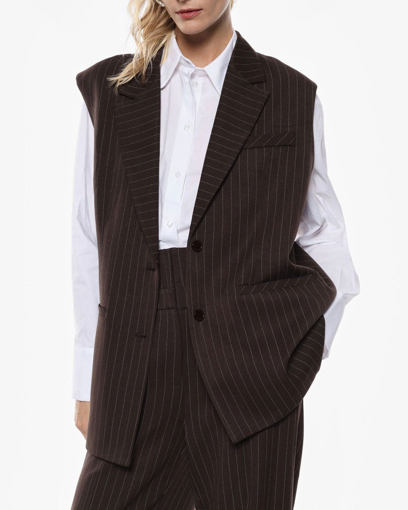 Imperial Gilet a Righe con Abbottonatura Frontale e Tasche Colore Moro