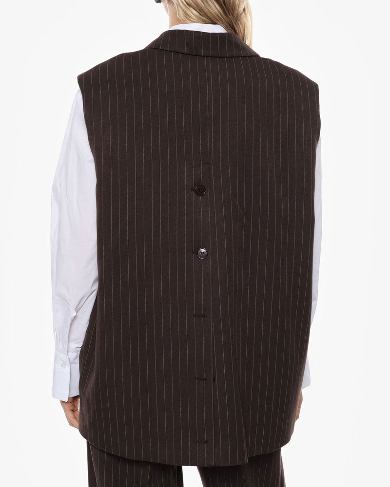 Imperial Gilet a Righe con Abbottonatura Frontale e Tasche Colore Moro