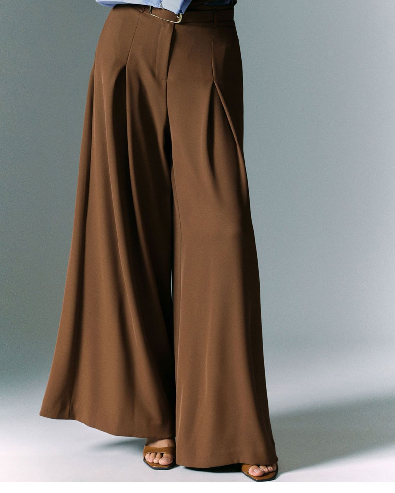 Imperial Pantalone Ampio con Pinces Colore Castagna