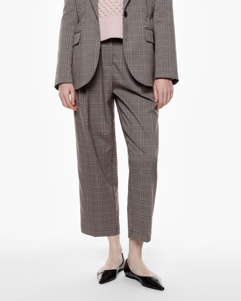 Imperial Pantaloni Cropped a Quadri con Pinces Frontali Colore Beige Blu