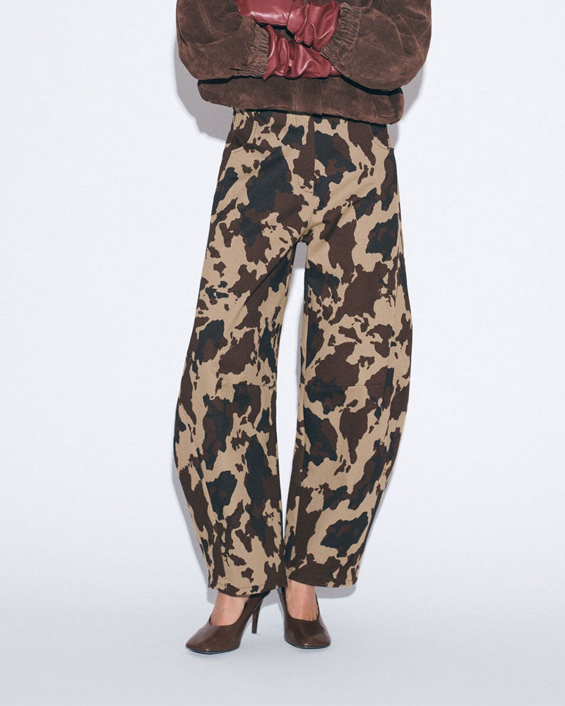 Imperial Pantaloni Palazzo Stampa Astratta Vita Alta Colore Beige/Moro