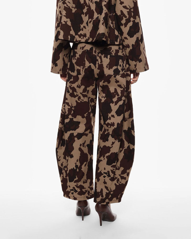 Imperial Pantaloni Palazzo Stampa Astratta Vita Alta Colore Beige/Moro