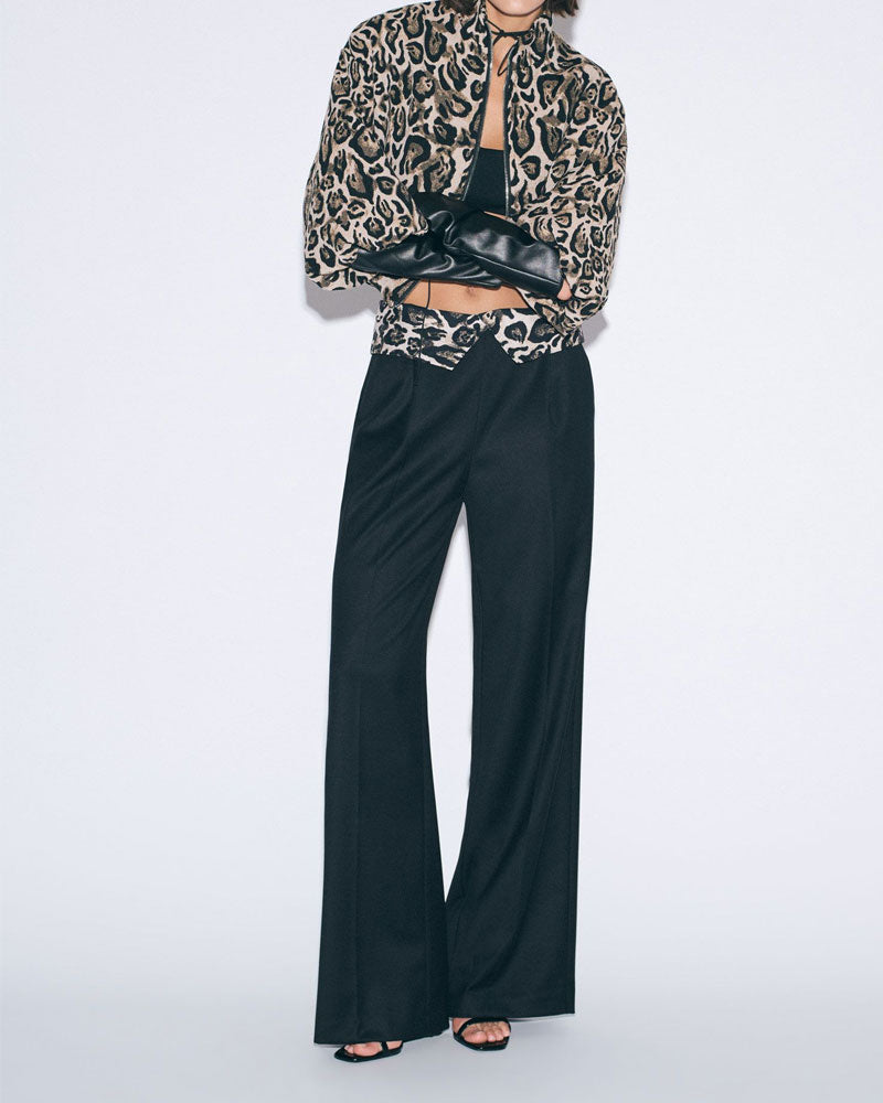 Imperial Pantaloni Palazzo Vita Alta con Dettaglio Animalier Colore Nero