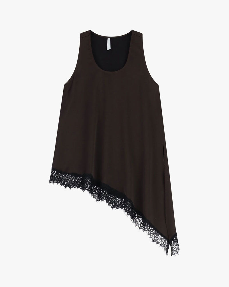 Imperial Top Asimmetrico con Bordo in Pizzo Colore Moro