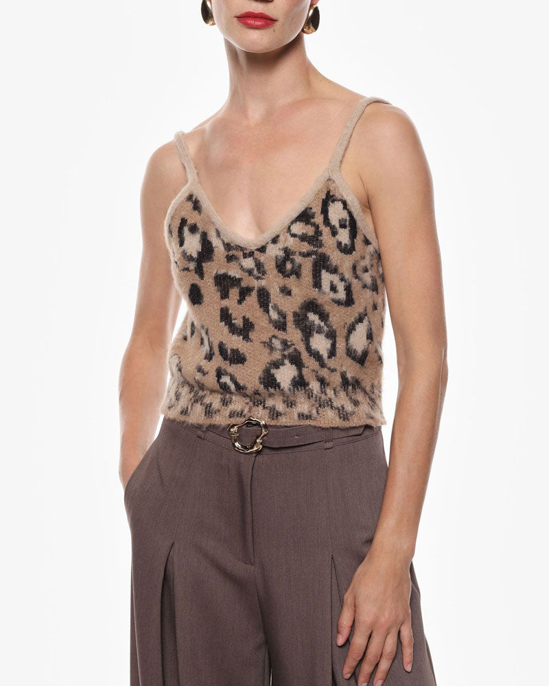 Imperial Top con Spalline e Stampa Colore Beige