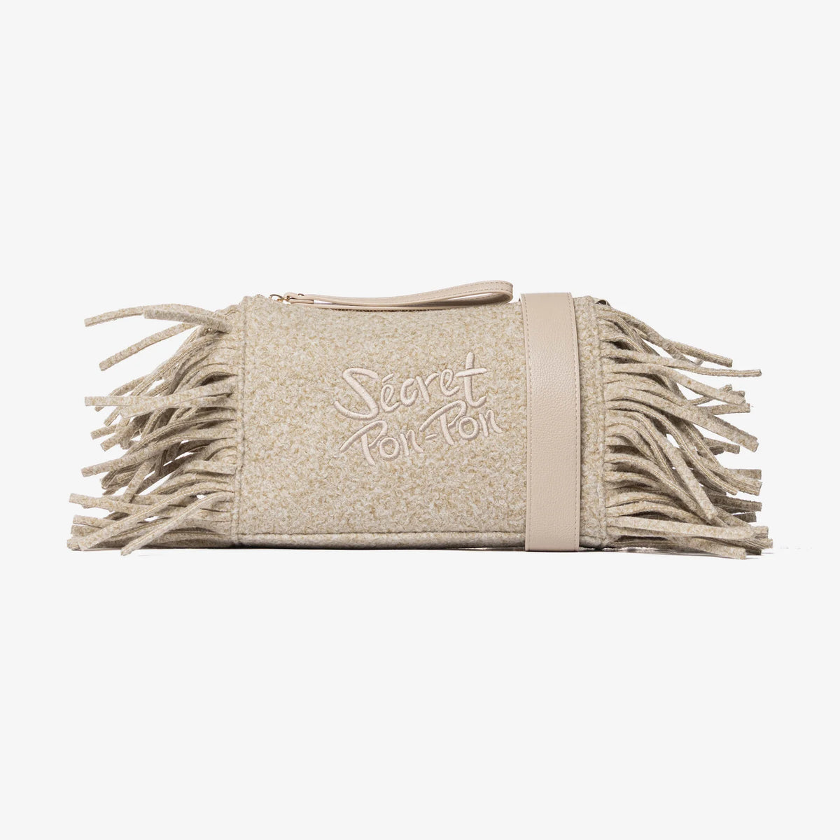 Secret Pon Pon Pochette Jacqueline Clutch con Frange Colore Crema