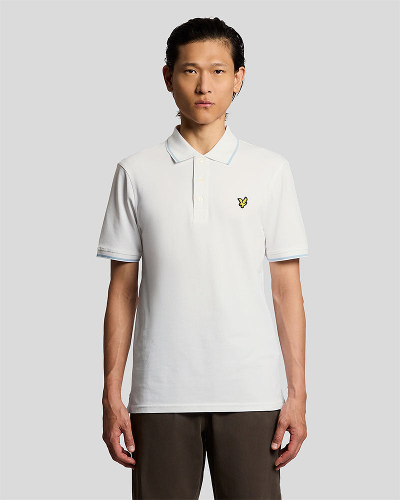 Lyle & Scott Polo in Piquet con Riga a Contrasto Colore Bianco