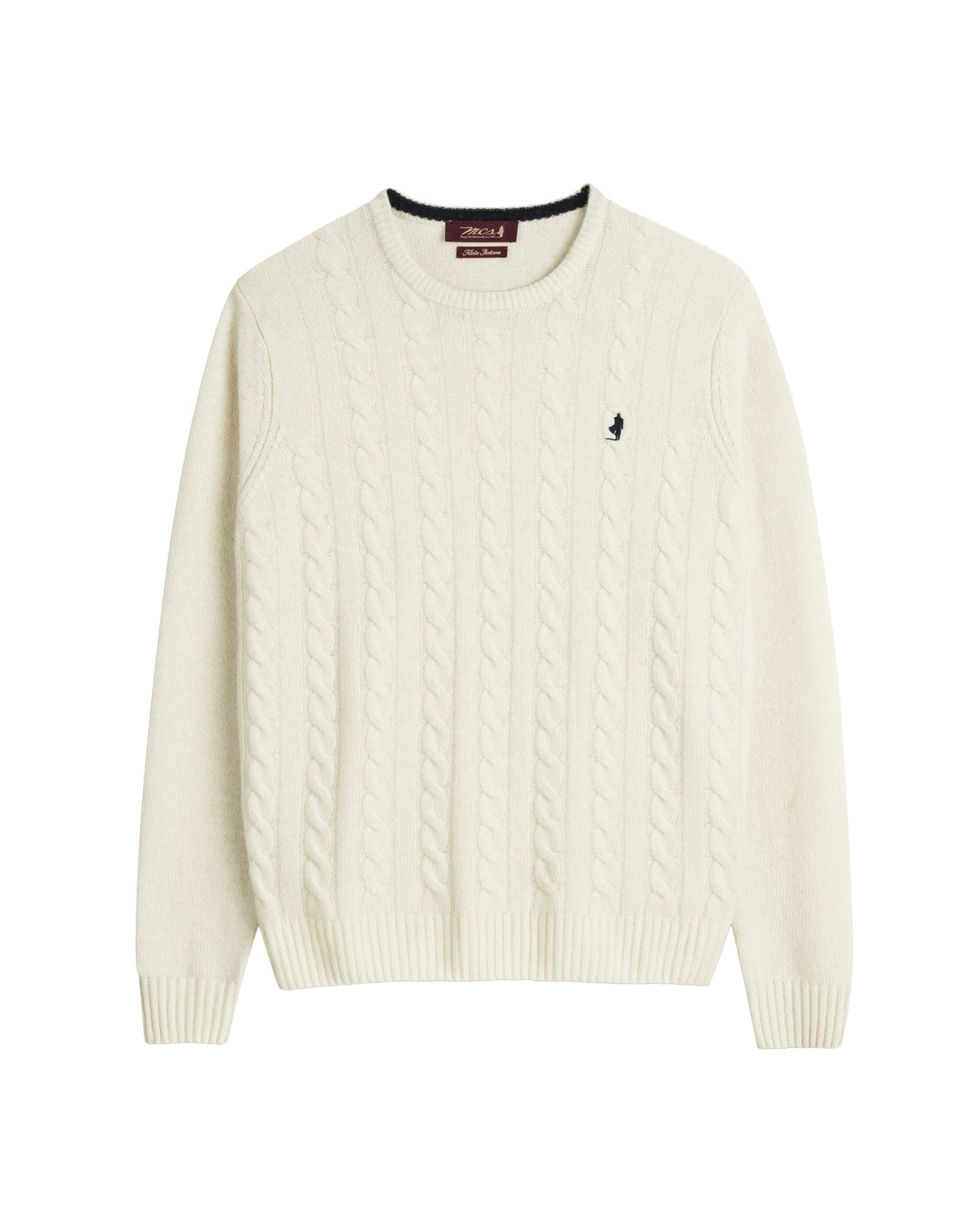 MCS Maglione Uomo Girocollo a Trecce Colore Bianco Panna