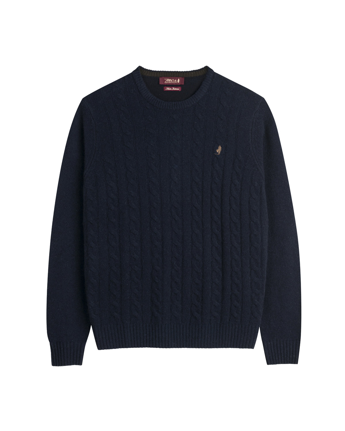 MCS Maglione Uomo Girocollo a Trecce Colore Blu Navy