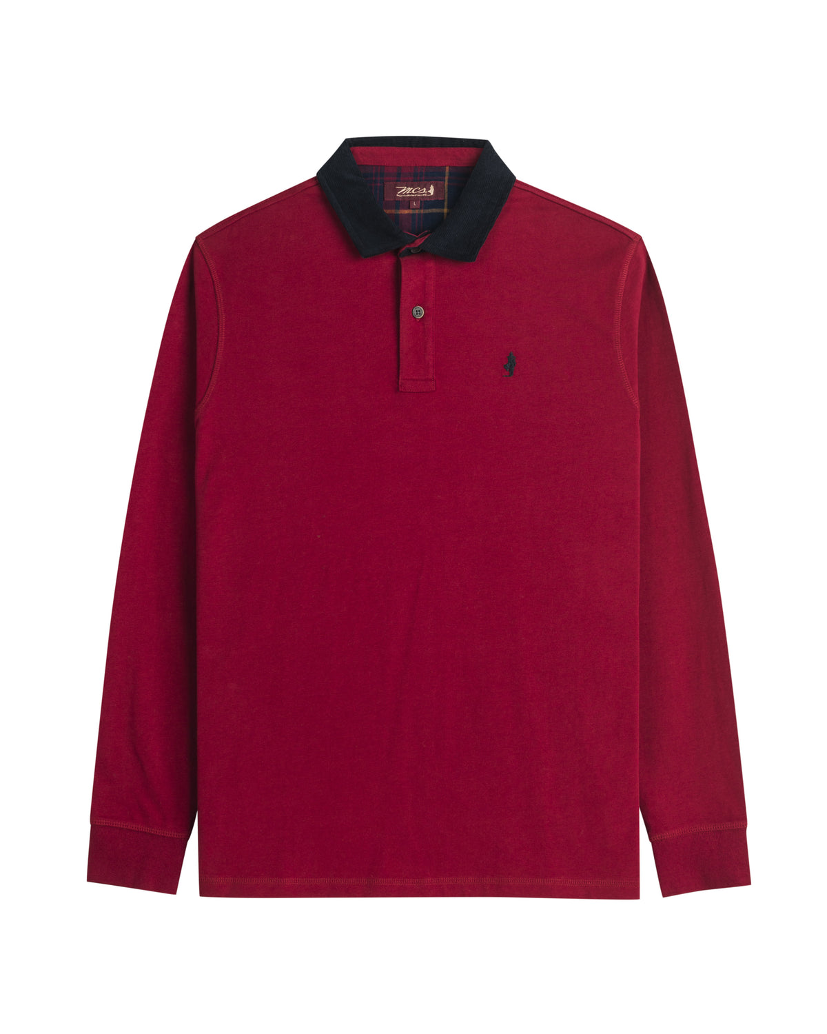 MCS Polo Uomo a Maniche Lunghe con Colletto a Contrasto Colore Rosso Bordeaux