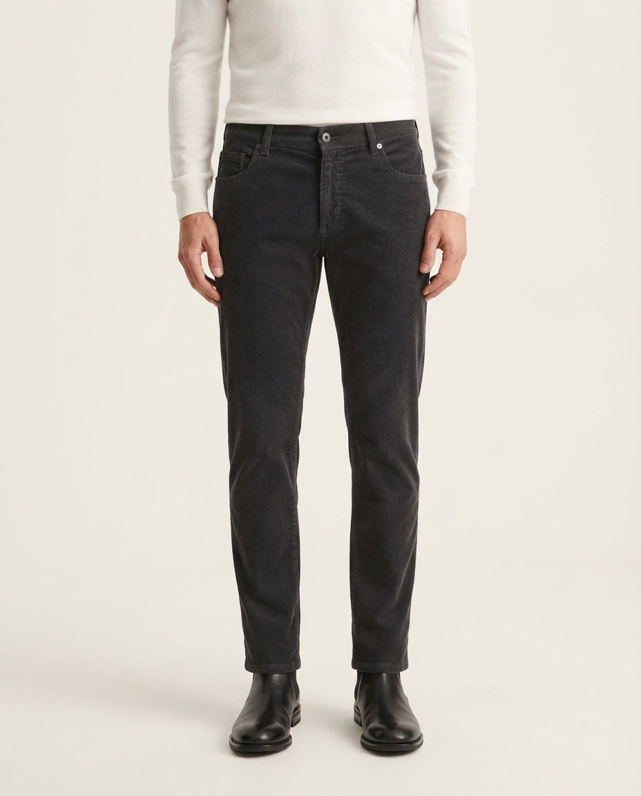 Pantalone Uomo 5 Tasche in Velluto Colore Grigio Antracite