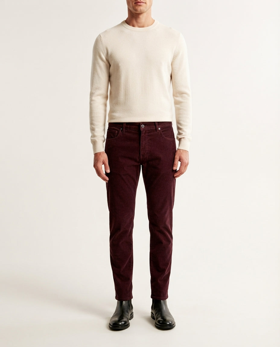 Pantalone Uomo 5 Tasche in Velluto Colore Vinaccia