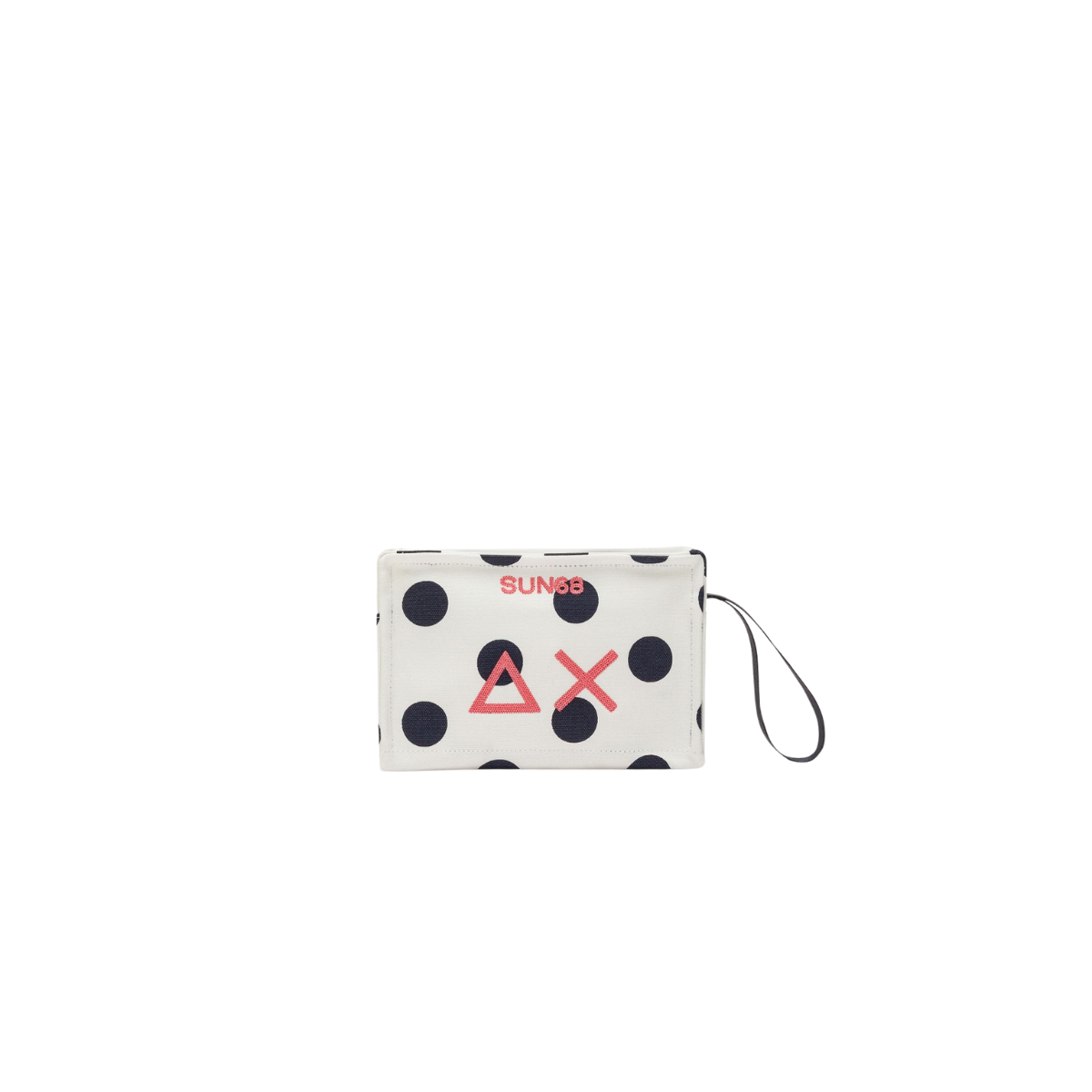 Sun68 Beauty Case in Tela di Cotone Stampato Bianco Panna Colore Blu Navy