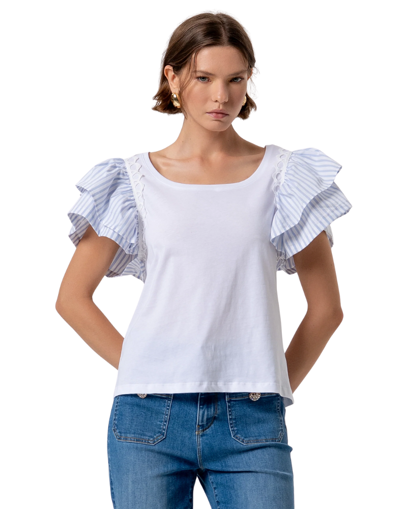 Fracomina T-shirt Regular in Jersey Colore Bianco e Blu