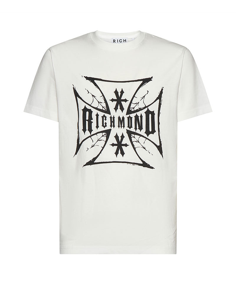 Richmond X T-Shirt con Stampa Nera da Uomo Colore Off-White