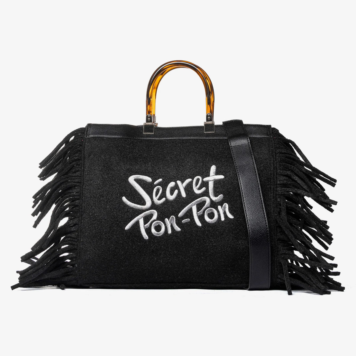 Secret Pon Pon Borsa Jacqueline Tote Large con Frange Colore Nero