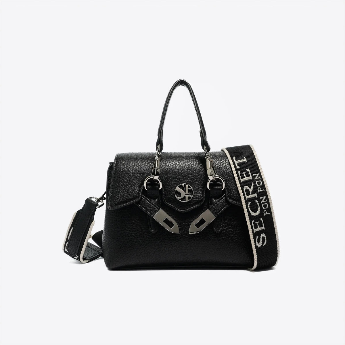 Secret Pon Pon Borsa Quiny Xsmall con Tracolla Logata Colore Nero