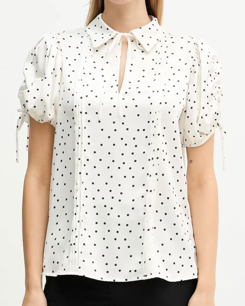 Silvian Heach Blusa con Scollo a Lacci Colore Bianco a Pois