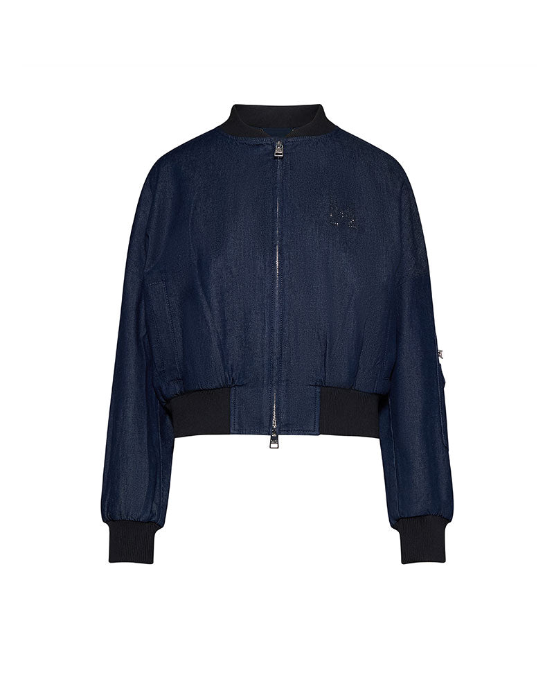 Silvian Heach Giubbino Crop con Logo e Zip da Donna Colore Blu