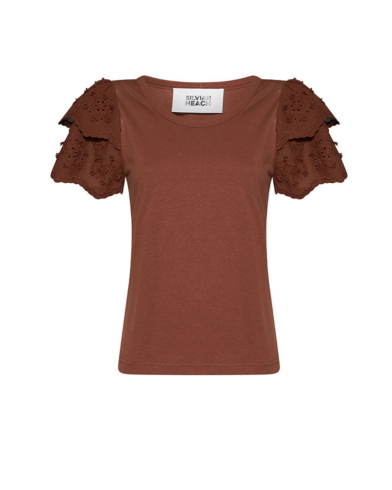 Silvian Heach T-Shirt con Maniche Decorate Colore Cappuccino