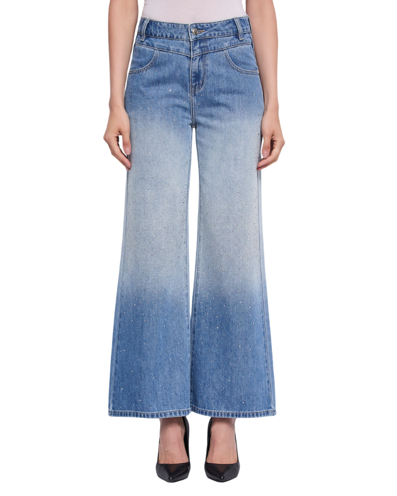 Gaudì Jeans Donna Wide Leg Denim con Strass