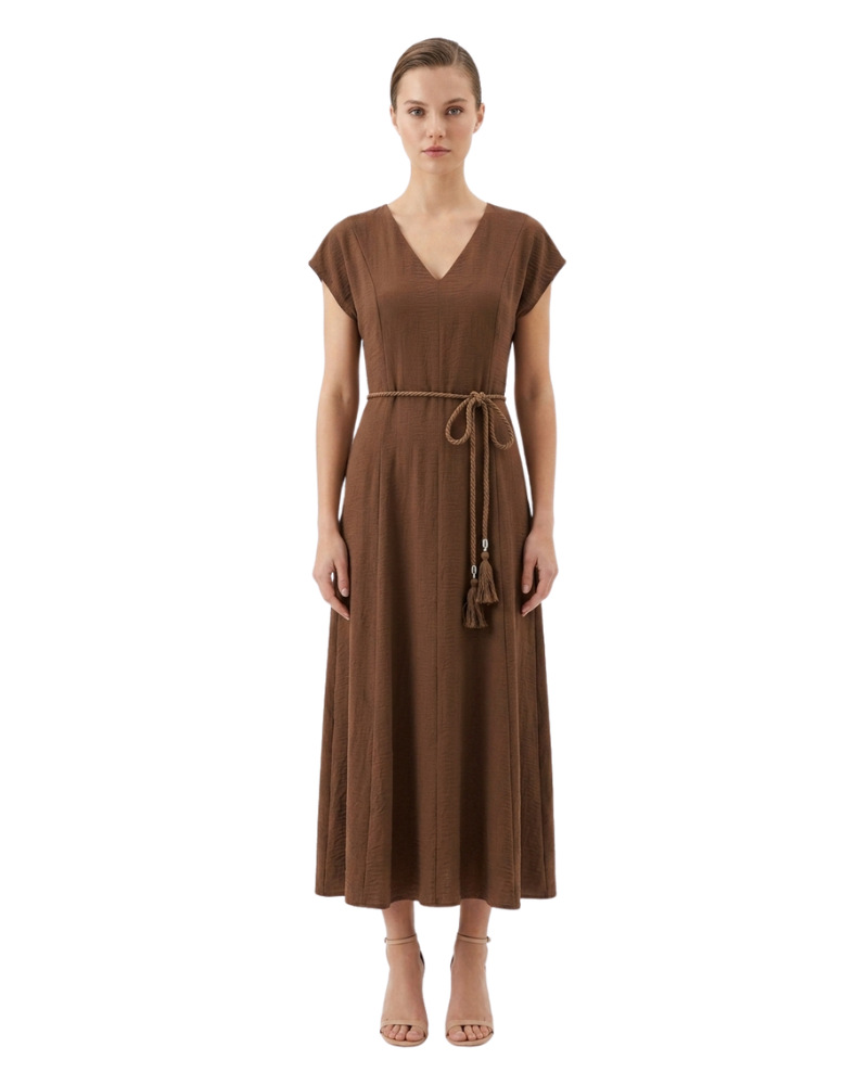 Grillo Sport Abito Midi Donna con Cintura Corda Colore Marrone