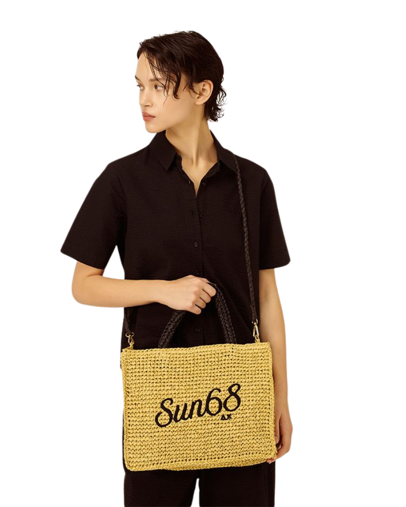 Sun68 Shopping Bag Cali Media in Rafia Colore Beige