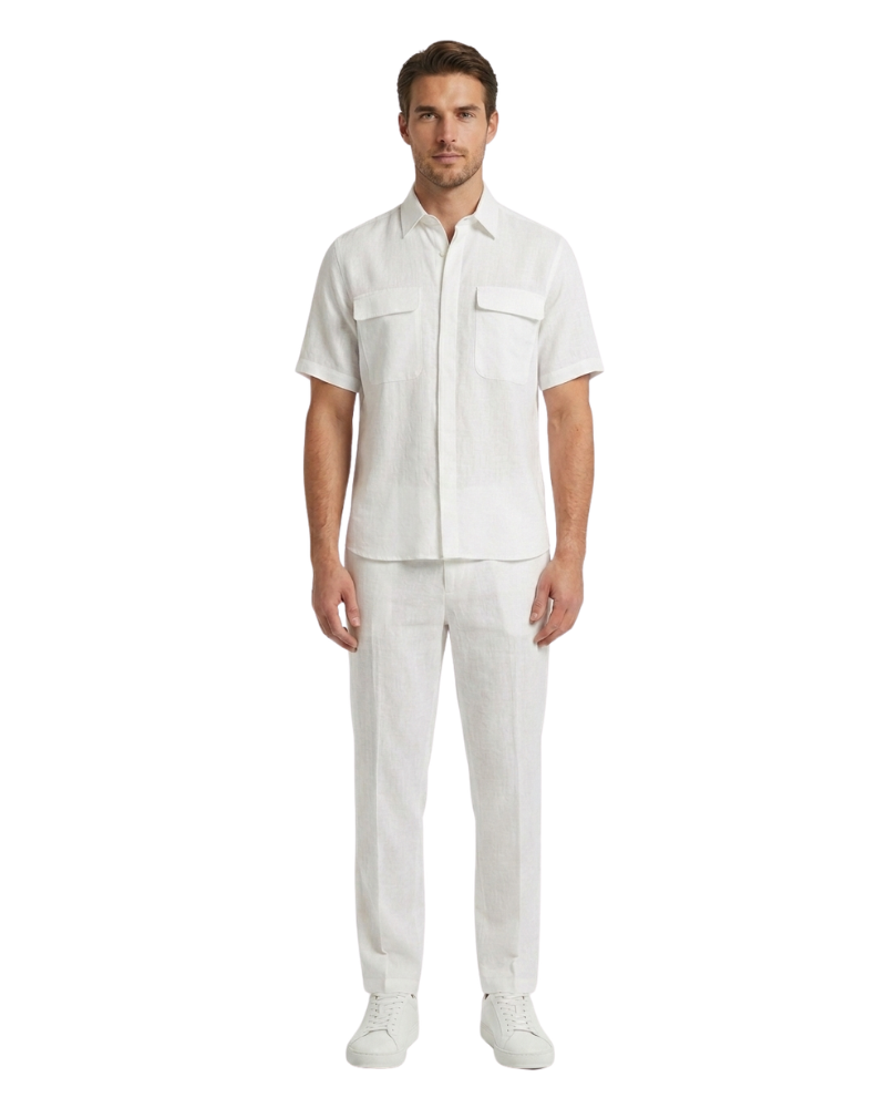 Grillo Sport Camicia Uomo ColoreBianco a Manica Corta con Tasche Frontali