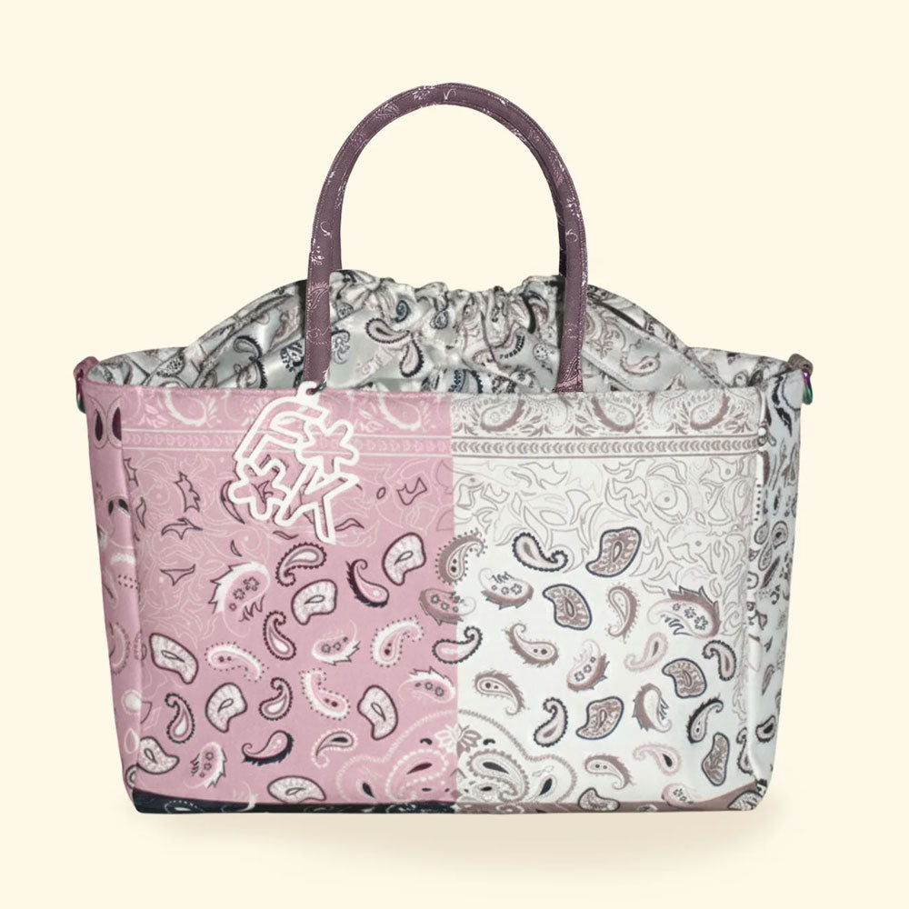 F**k Borsa Mare con Fantasia in Poliestere Colore Rosa/Bianco