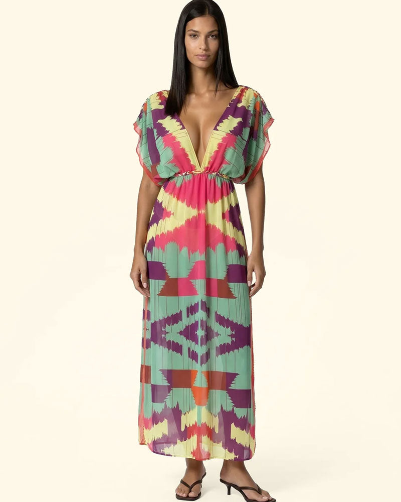 F**k Vestito Lungo con Fantasia Colore Multicolore Rosa