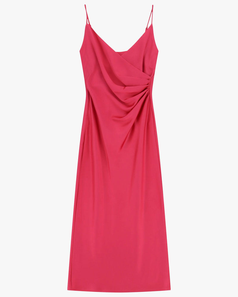 Imperial Abito Midi con Spalline Sottili e Arricciature Laterali Colore Fucsia