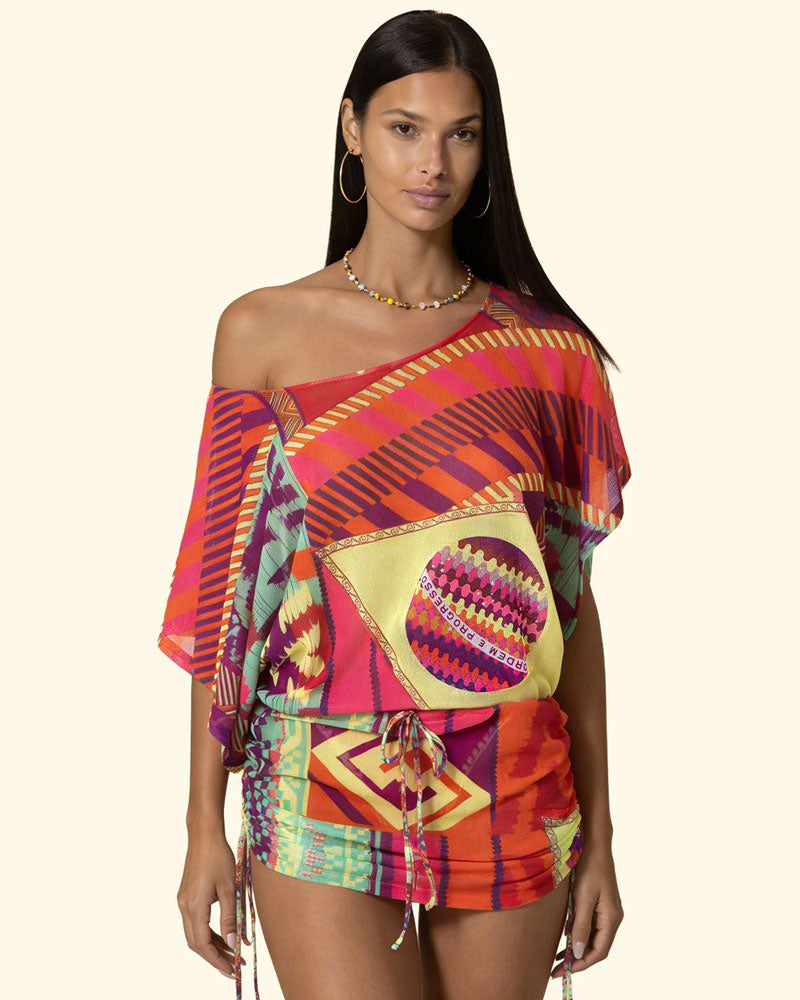 F**k Vestito Corto con Fantasia Brasile Colore Rosa
