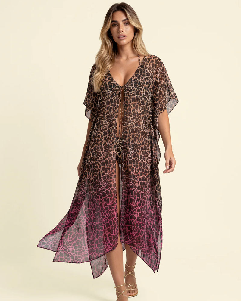 F**k Kaftano Lungo Fantasia Colore Animalier Rosa