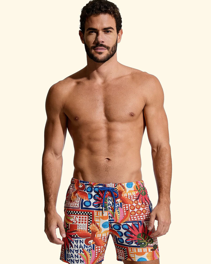 F**k Shorts da Mare Fantasia Geometrica Colore Arancione